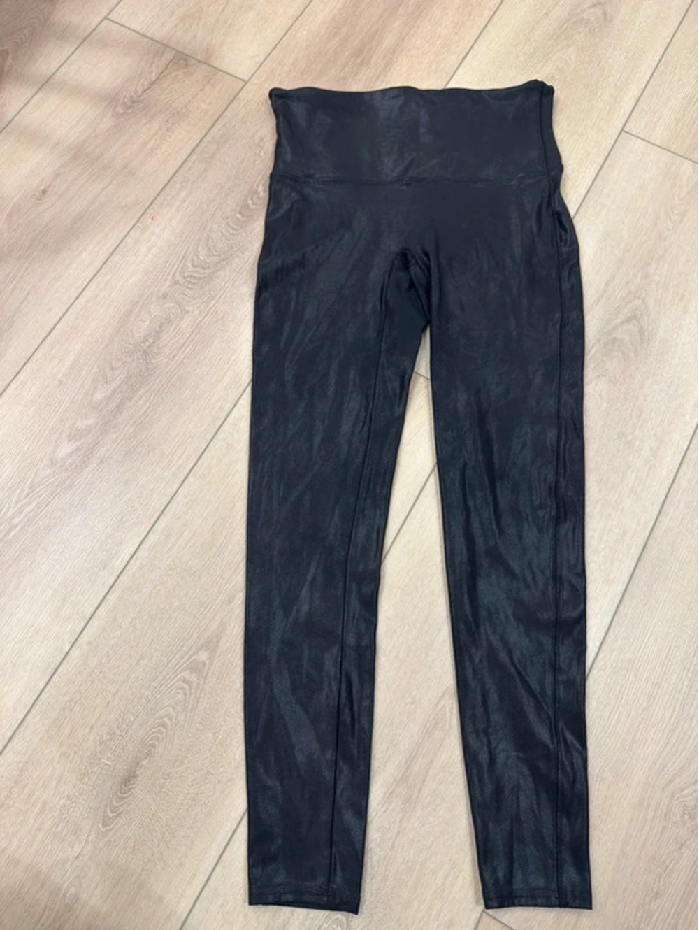 SPANX Faux Leather High-Waisted Leggings Black Skinny Stretch Coated Pull-On